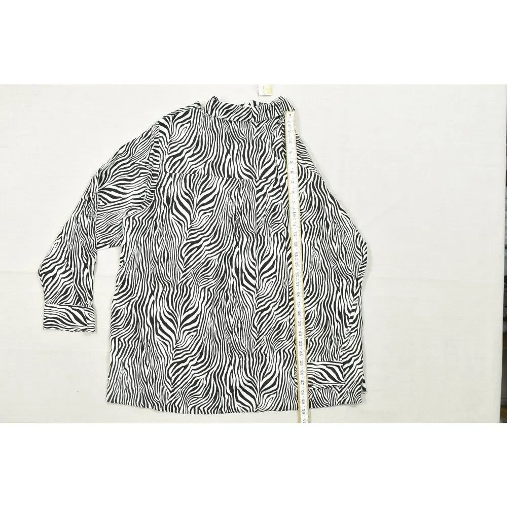 Michael Kors Women's 2X Zebra Print Linen Viscose Button Up Blouse Long Sleeve B
